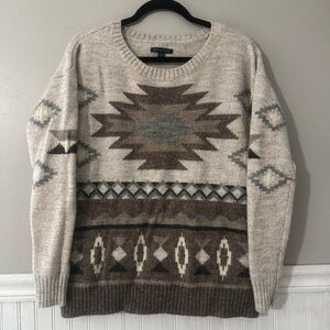 American Eagle Oversized Aztec Sweater Brown Western Wool Blend Womens Sz S
